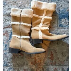 TALBOTS Beige Boots with Faux Fur Trim Size 8.5